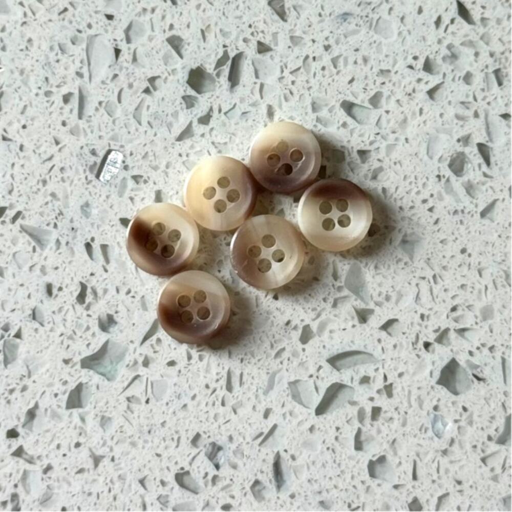 6 Tiny Brown & Cream Striped Round Matte 4 Hole Shirt Buttons 4 Sewing Crafting